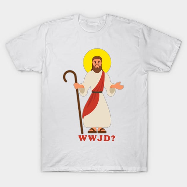 WWJD (What Would Jesus Do) Vector with Light Outline T-Shirt by Jarecrow 